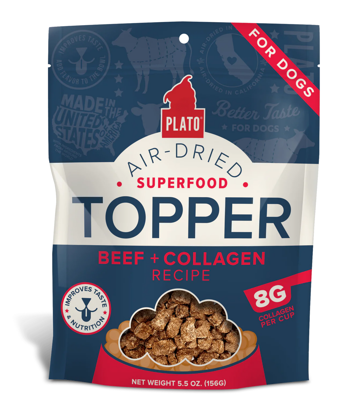 Plato Pet Treats Air Dried Topper Beef + Collagen for Dogs