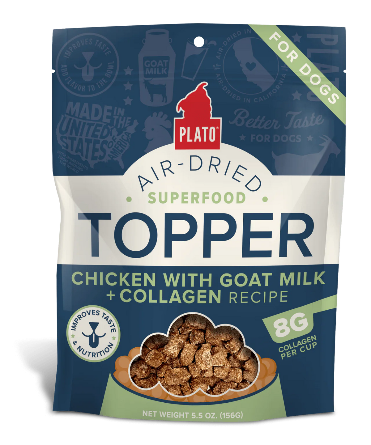 Plato Pet Treats Air Dried Topper Chicken with Goat Milk for Dog
