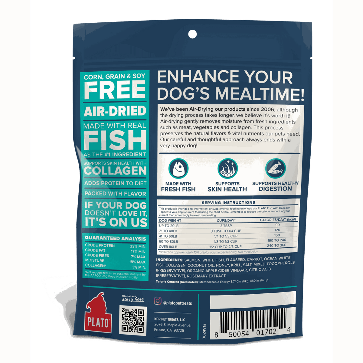 Plato Pet Treats Air Dried Topper Fish + Collagen for Dogs