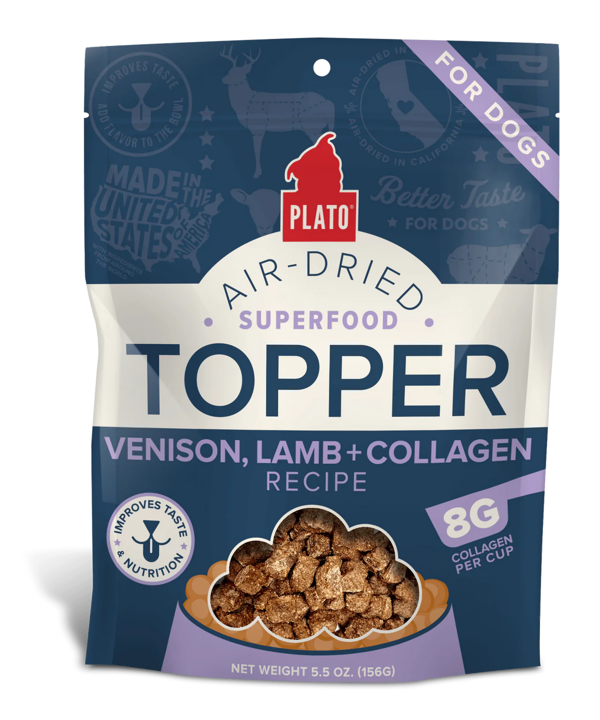 Plato Pet Treats Air Dried Topper Venison, Lamb + Collagen for Dogs