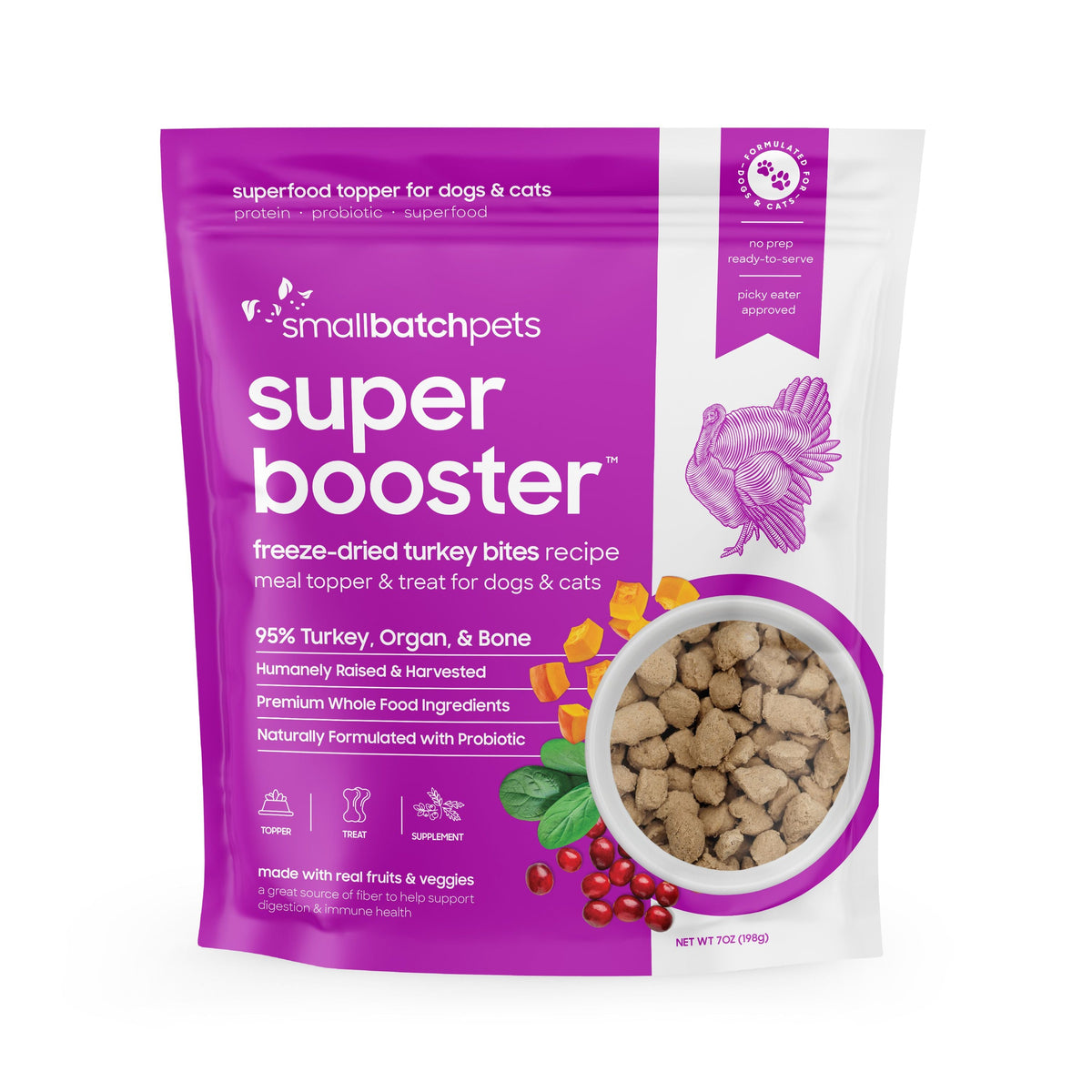 Small Batch Freeze-Dried Super Booster Turkey Dog &amp; Cat Treats or Meal Topper