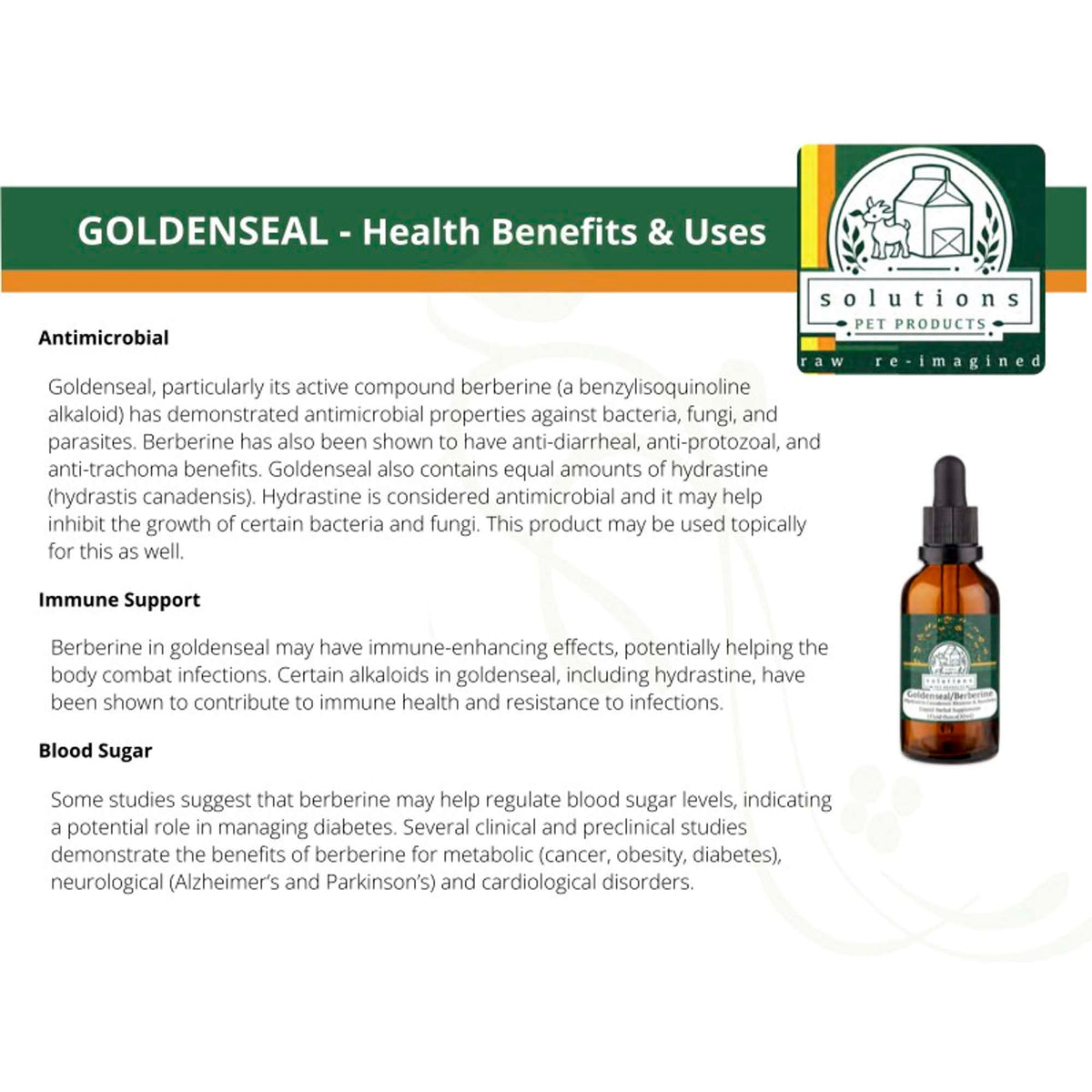 Solutions Pet Products Goldenseal/Berberine Herbal Dog &amp; Cat Supplement