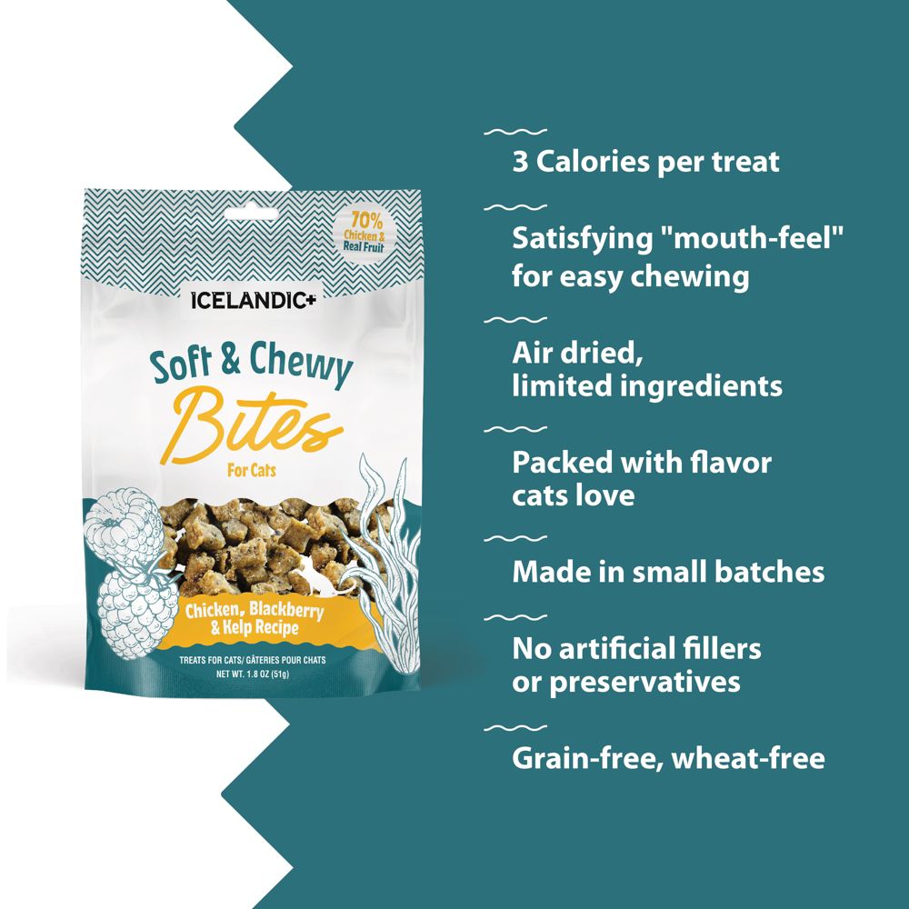 Icelandic+ Soft & Chewy Bites Chicken, Blackberry & Kelp Cat Treats