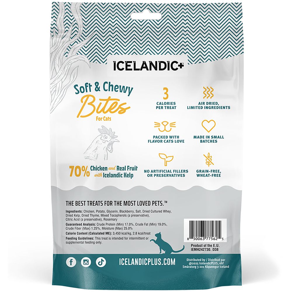 Icelandic+ Soft & Chewy Bites Chicken, Blackberry & Kelp Cat Treats