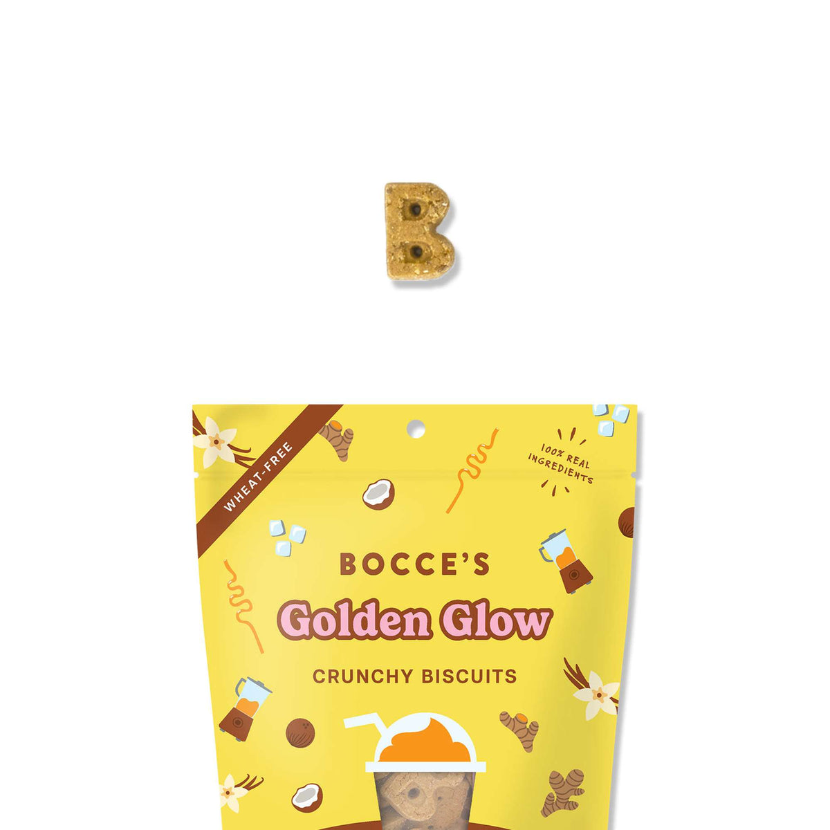 Bocce&#39;s Bakery Golden Glow Coconut, Vanilla &amp; Turmeric Crunchy Biscuits Dog Treats