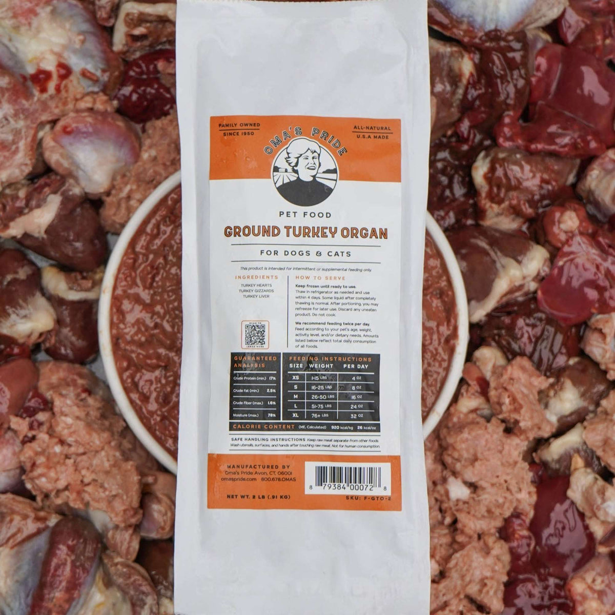 Oma&#39;s Pride Frozen Raw Ground Turkey Organ for Dogs &amp; Cats