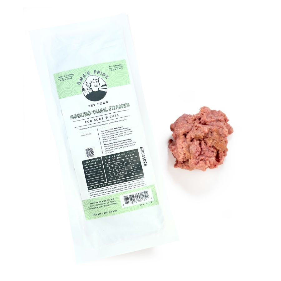 Oma&#39;s Pride Frozen Raw Ground Quail Frames for Dogs &amp; Cats