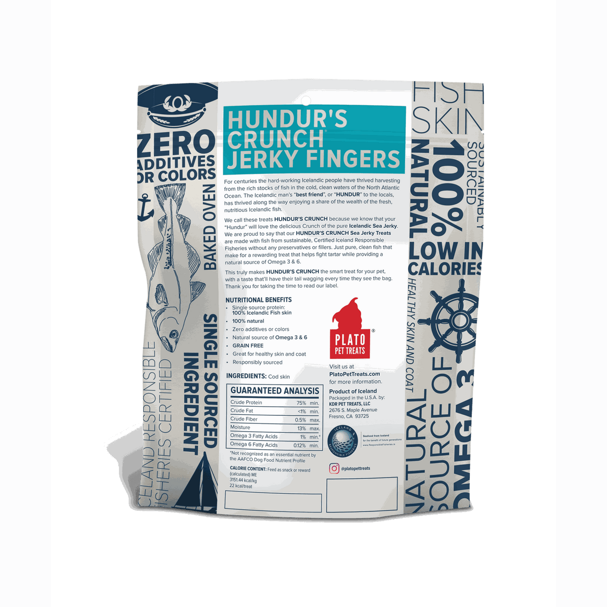Plato Pet Treats Hunder&#39;s Crunch Jerky Fingers for Dogs