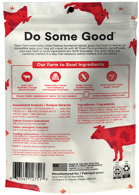 Open Farm Grain Free Jerky Strips Grass-Fed Beef Dog Treats