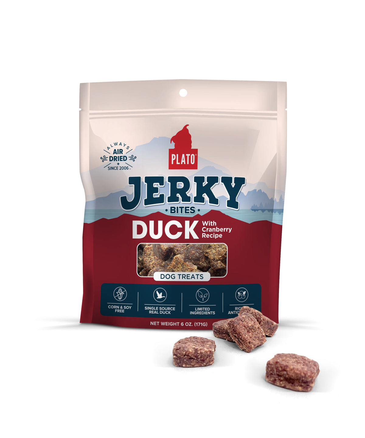 Plato Pet Treats Jerky Bites Duck with Cranberry Dog Treats