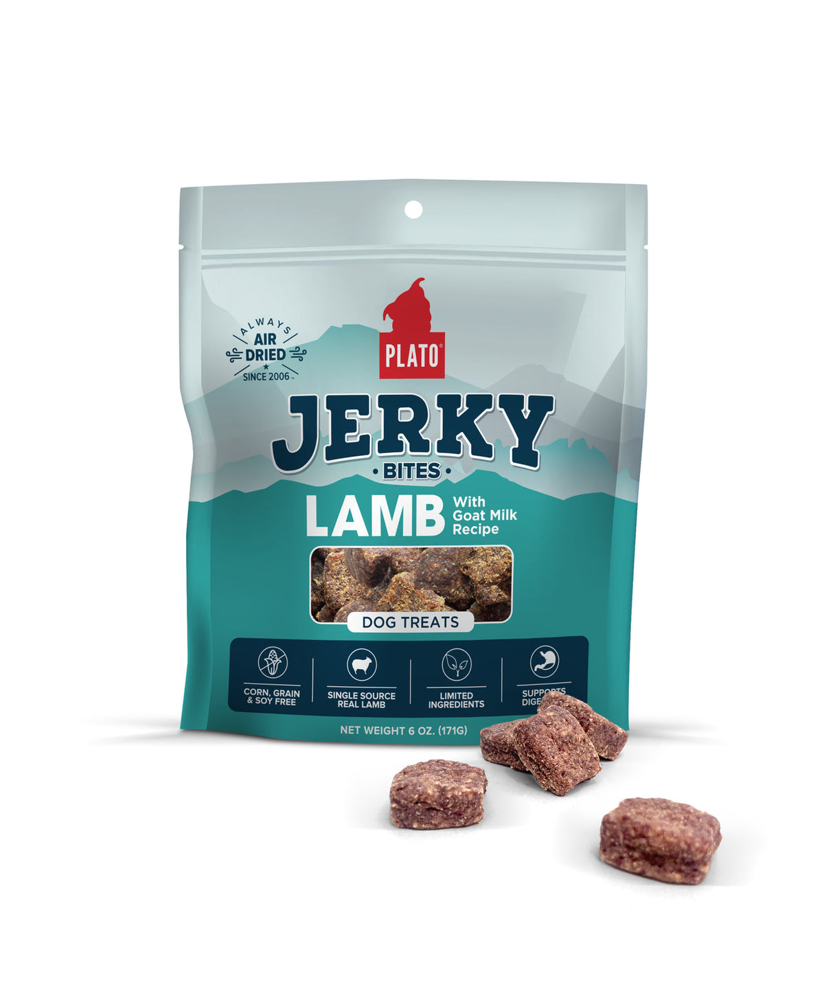 Plato Pet Treats Jerky Bites Lamb with Goat Milk Dog Treats