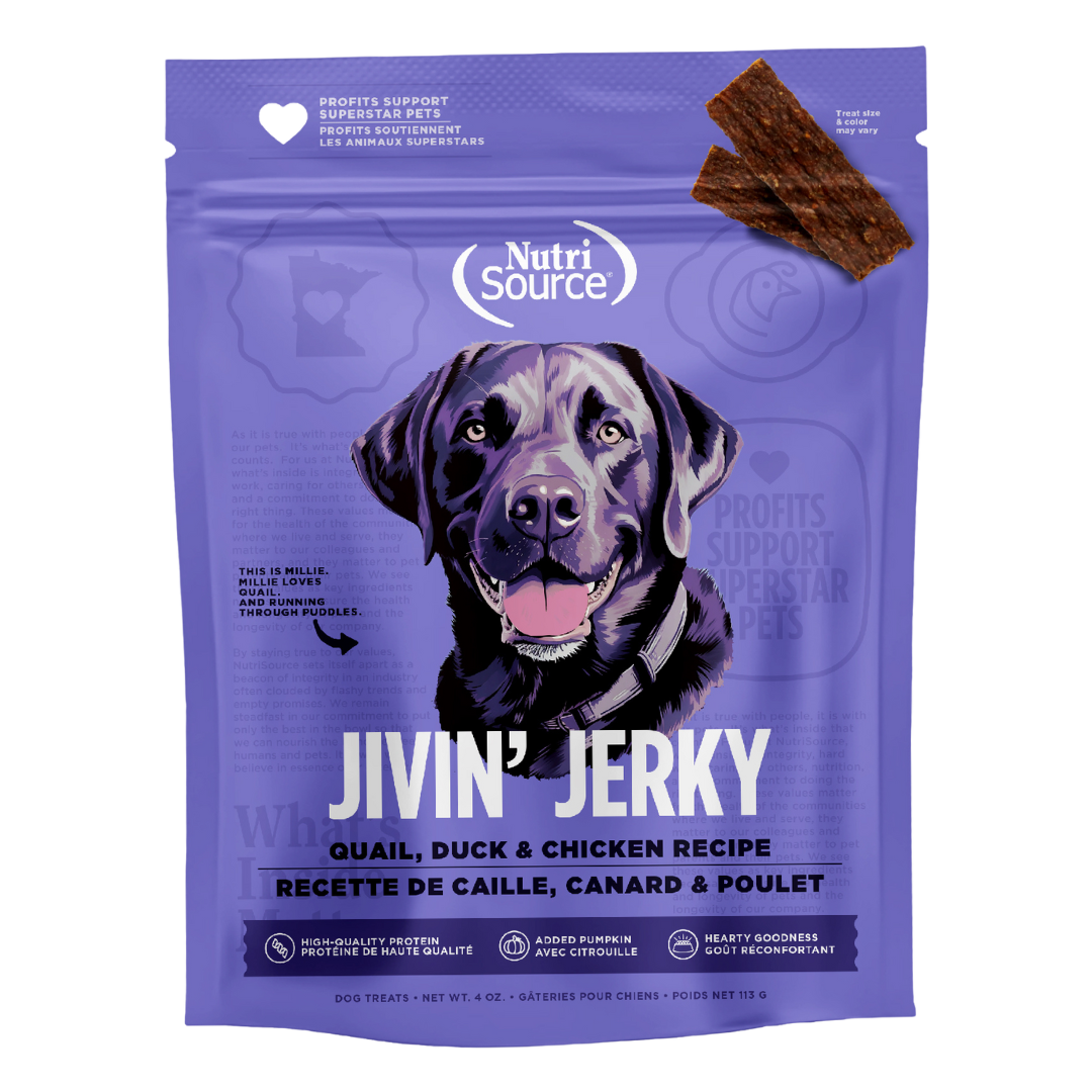 NutriSource Jivin&#39; Jerky Quail, Duck &amp; Chicken Dog Treats