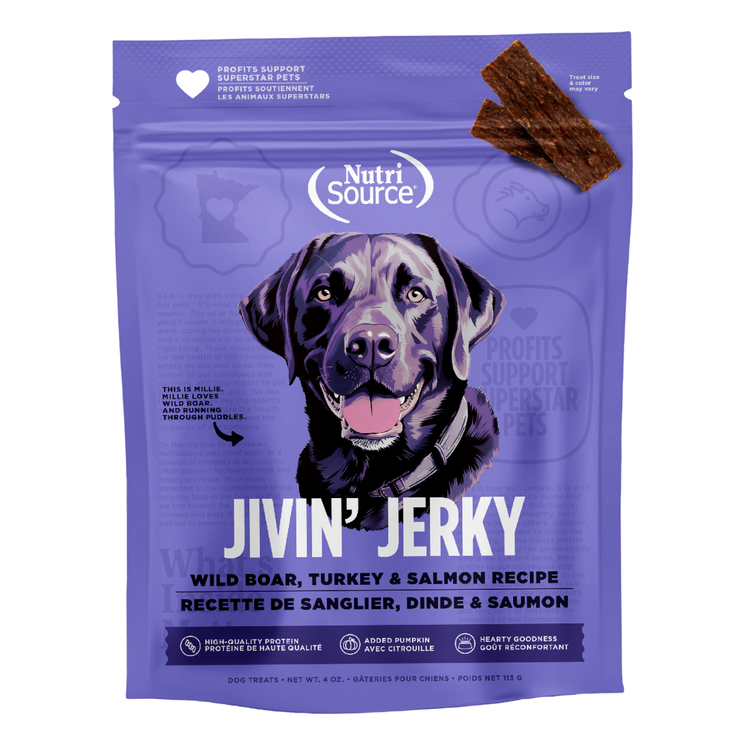 NutriSource Jivin&#39; Jerky Wild Boar, Turkey &amp; Salmon Dog Treats