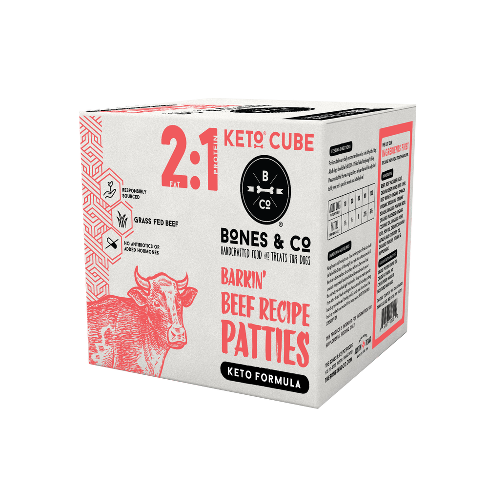 The Bones &amp; Co Frozen Raw 2:1 Keto Cube Barkin&#39; Beef Dog Food