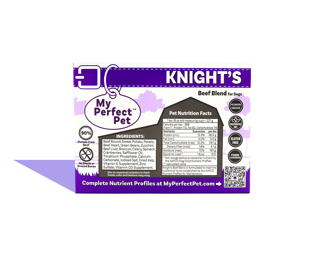 My Perfect Gently Cooked Grain Free Knight&#39;s Beef Blend Frozen Dog Food