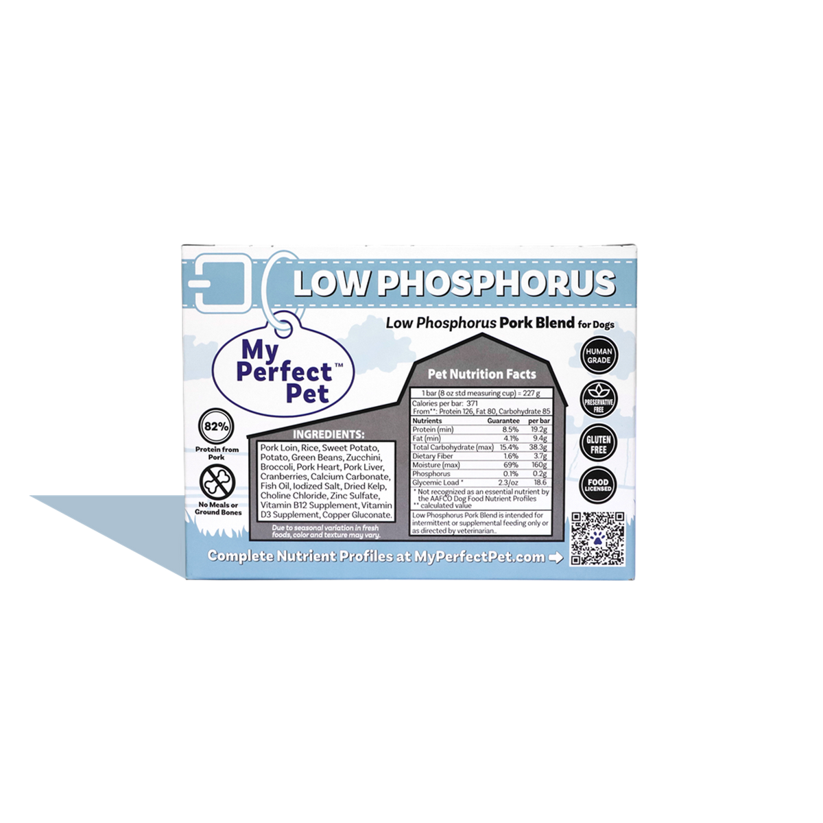 My Perfect Pet Low Phosphorus Pork Blend Gently Cooked Grain Free Frozen Dog Food