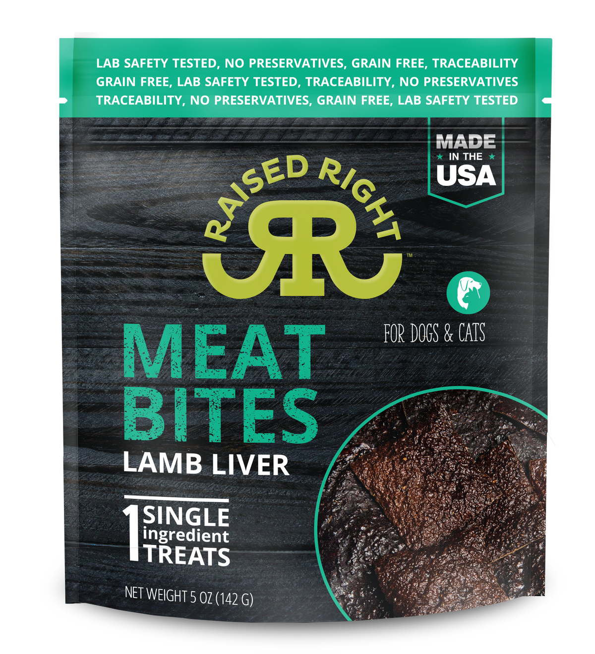 Raised Right Meat Bites Lamb Liver Dog &amp; Cat Treats
