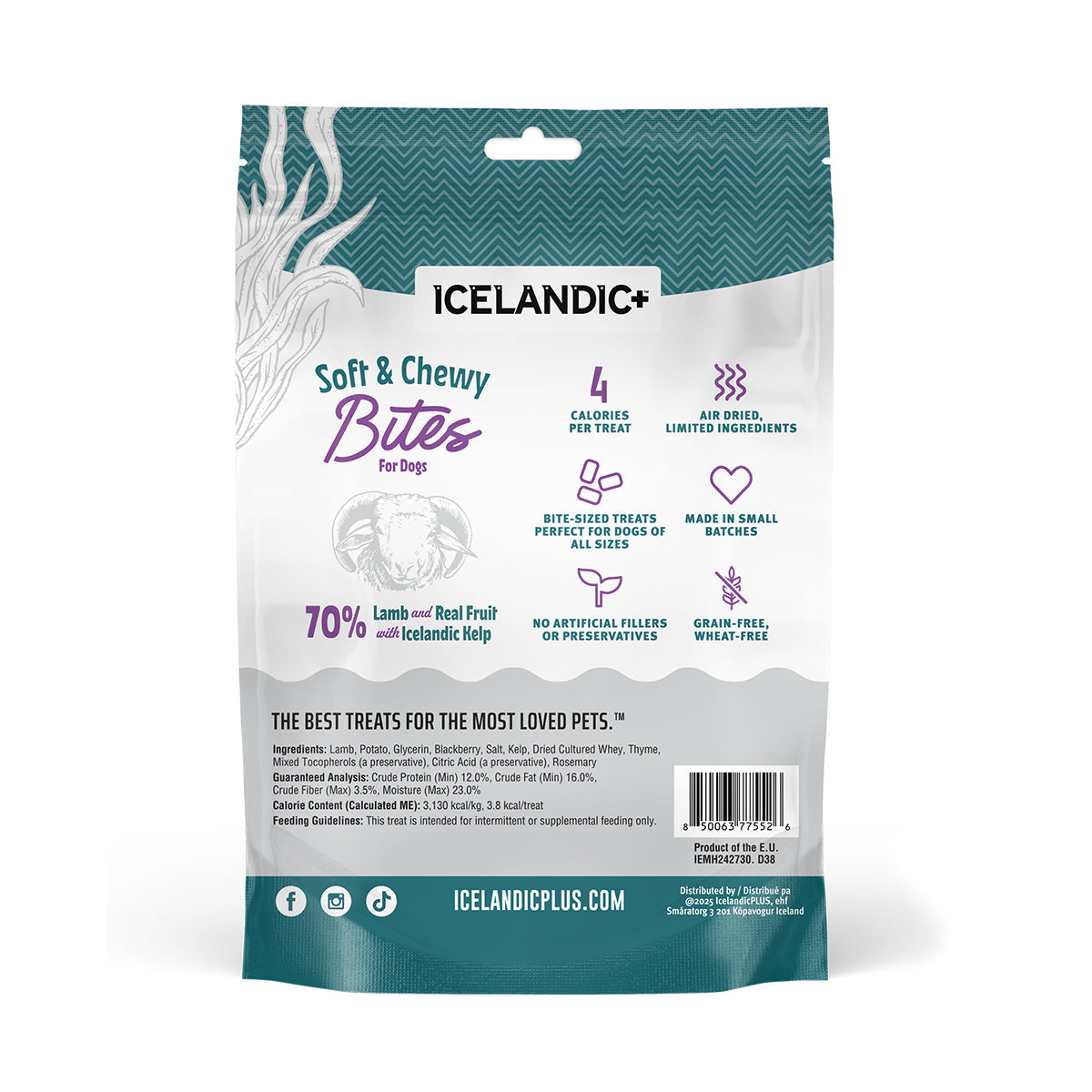 Icelandic+ Soft & Chewy Bites Lamb, Blueberry & Kelp Dog Treats