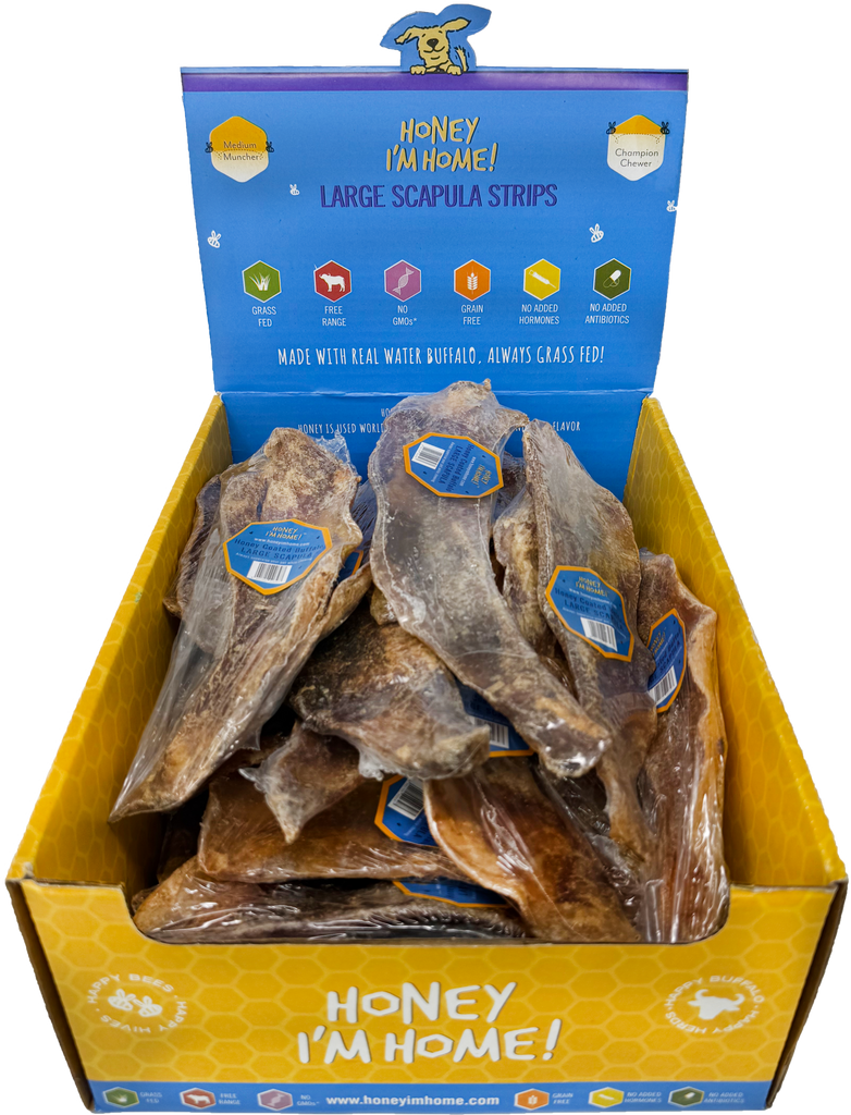 Honey I&#39;m Home Water Buffalo Large Scapula Strips Dog Chews