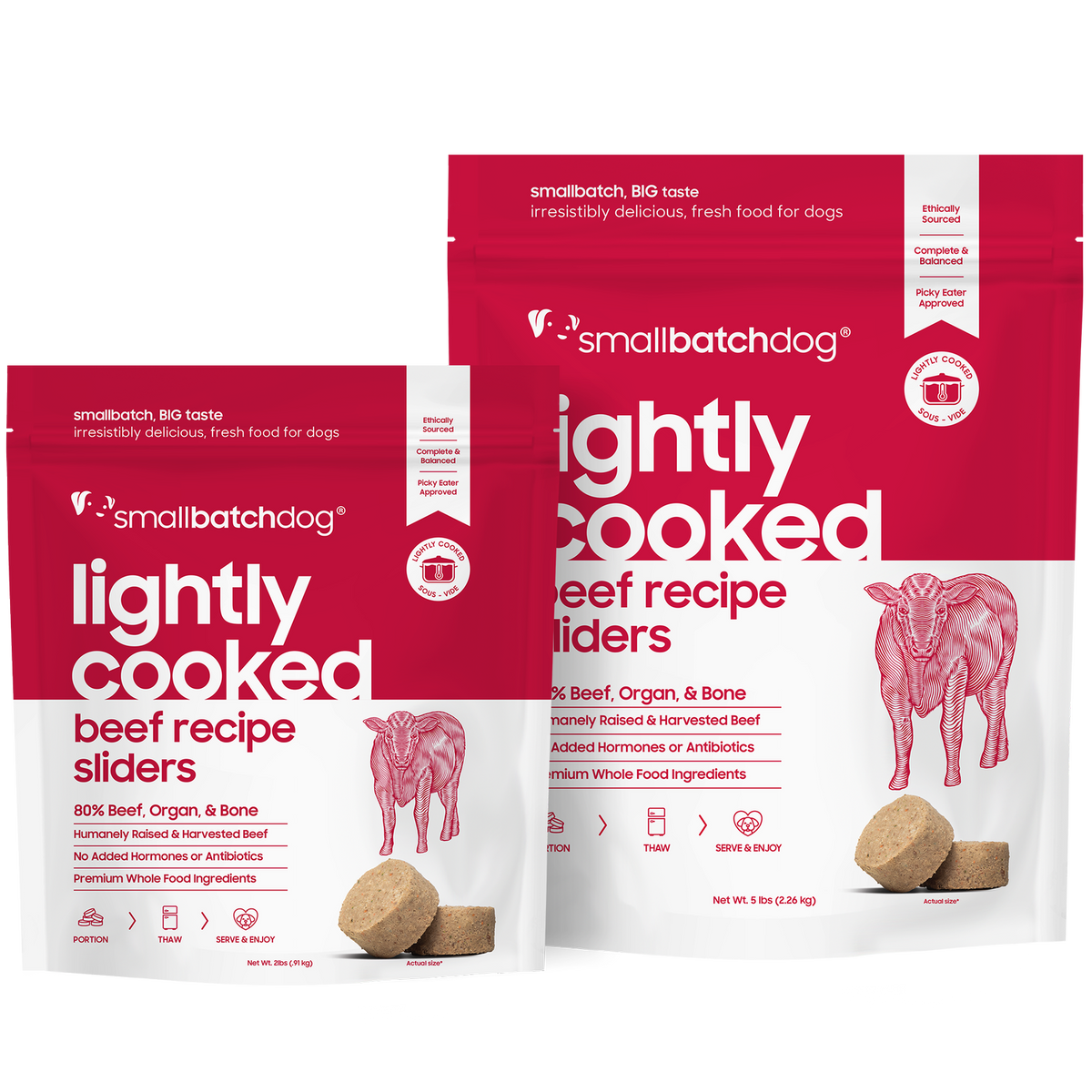 Small Batch Lightly Cooked Beef Sliders Frozen Dog Food