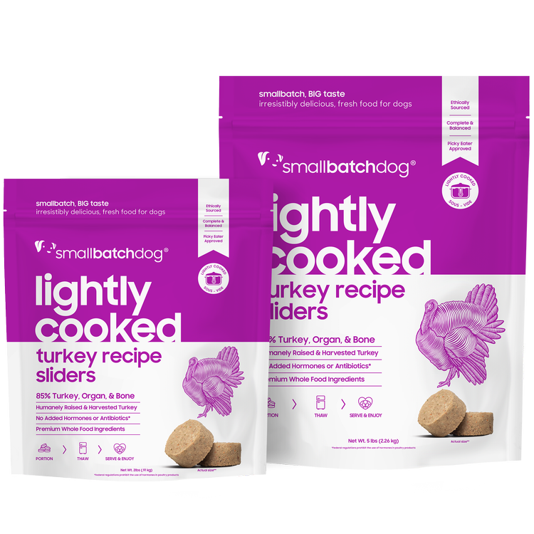 Small Batch Lightly Cooked Turkey Sliders Frozen Dog Food