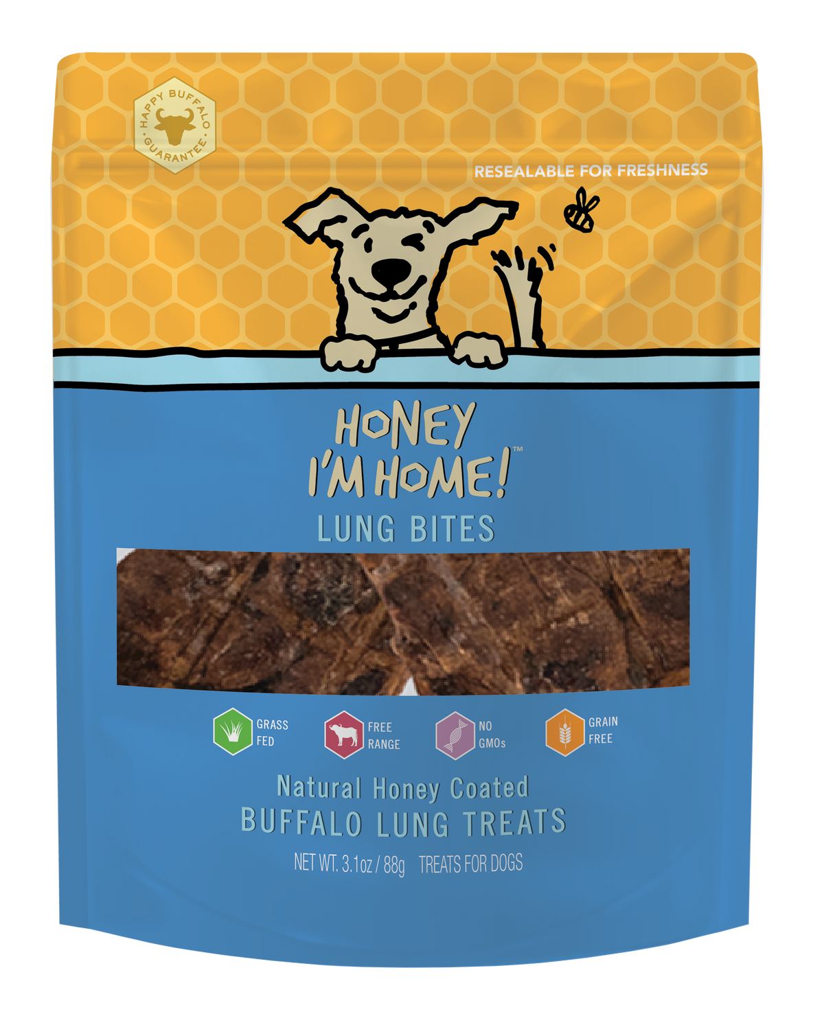 Honey I&#39;m Home! Water Buffalo Lung Bites Dog Treats