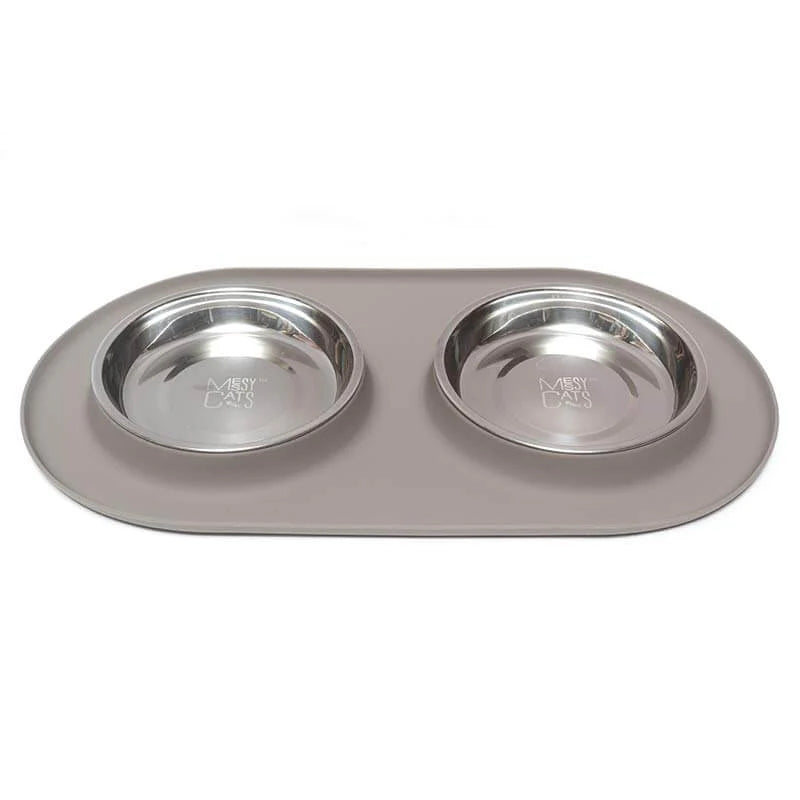 Messy Mutts Double Feeder with Non-Toxic Stainless Steel Bowls for Cats