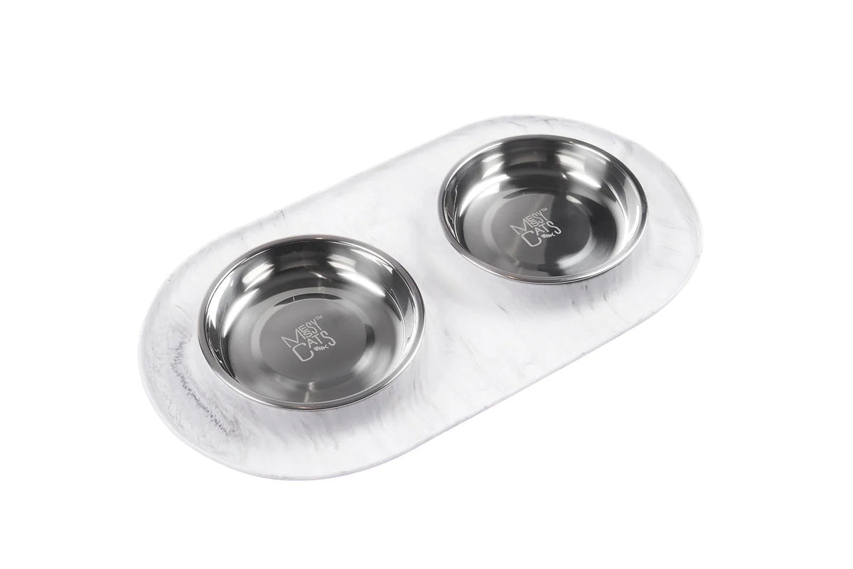 Messy Mutts Double Feeder with Non-Toxic Stainless Steel Bowls for Cats