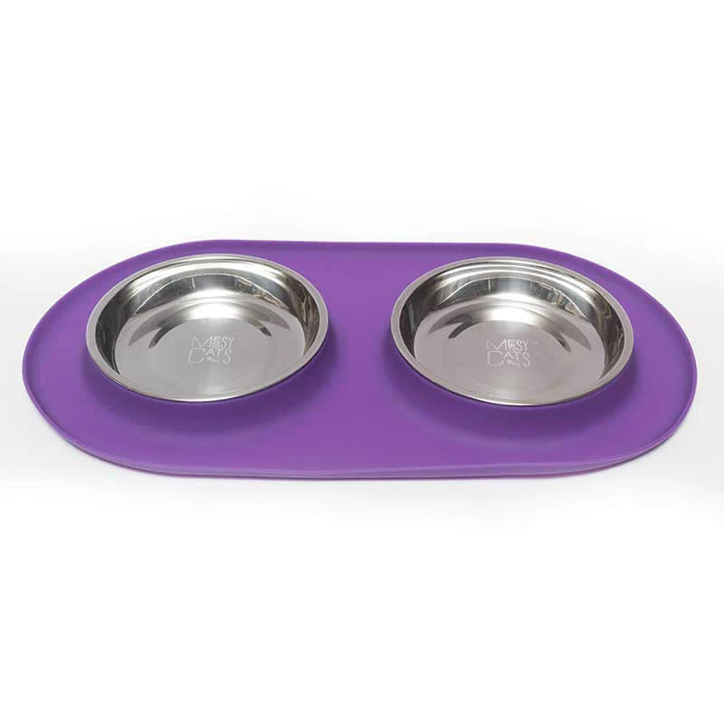 Messy Mutts Double Feeder with Non-Toxic Stainless Steel Bowls for Cats
