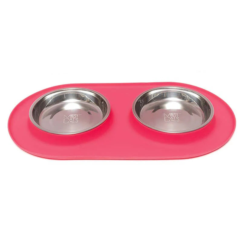 Messy Mutts Double Feeder with Non-Toxic Stainless Steel Bowls for Cats