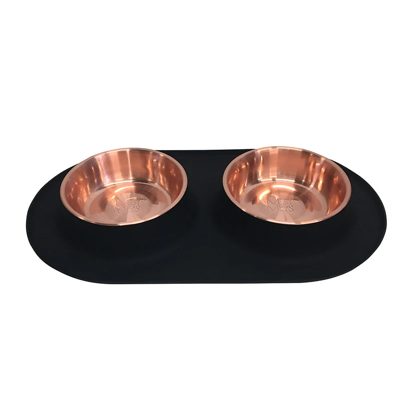 Messy Mutts Double Feeder with Copper Colored Non-Toxic Stainless Steel Bowls