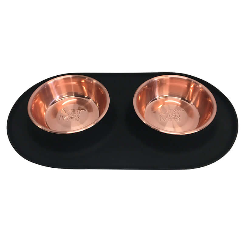 Messy Mutts Double Feeder with Copper Colored Non-Toxic Stainless Steel Bowls