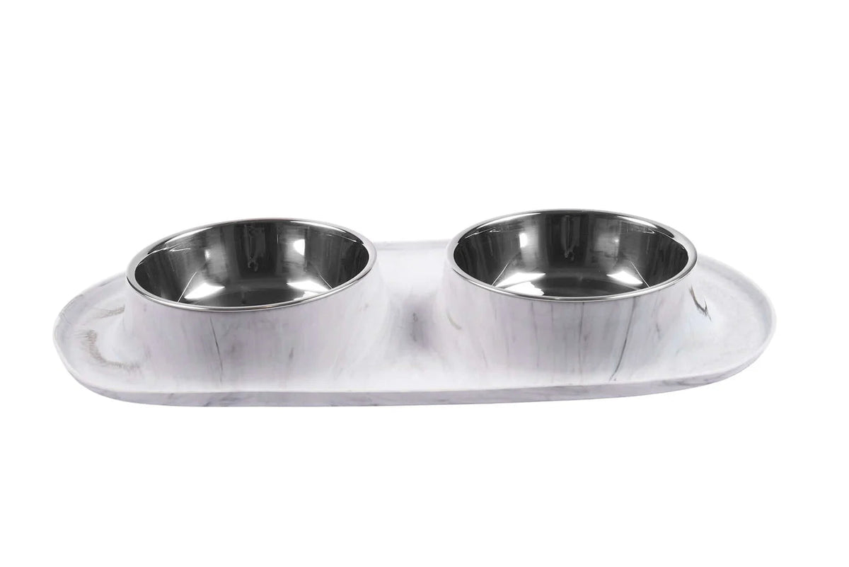 Messy Mutts Double Feeder with Non-Toxic Stainless Steel Bowls for Dogs