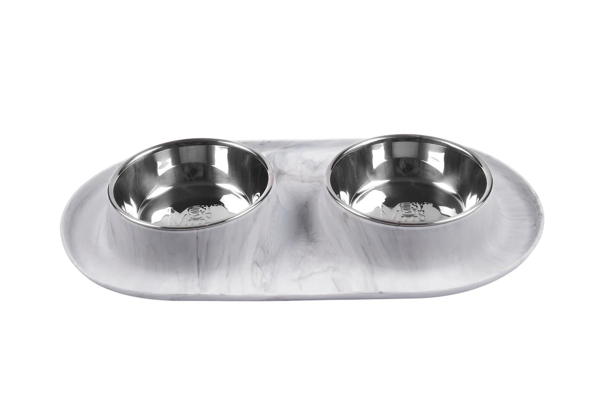 Messy Mutts Double Feeder with Non-Toxic Stainless Steel Bowls for Dogs