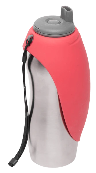 Messy Mutts Non-Toxic Stainless Steel Travel Water Bottle with Flip Up Bowl for Dogs