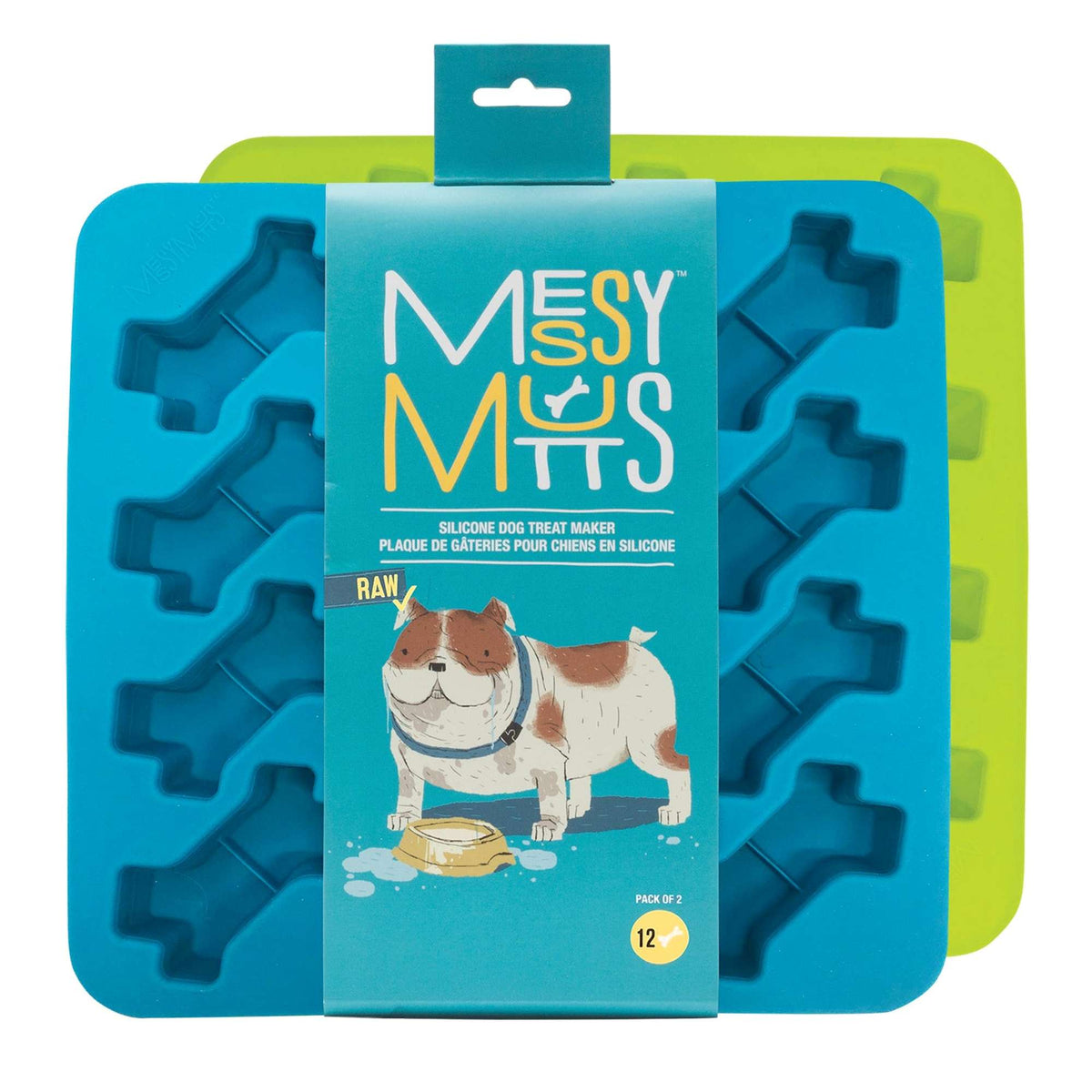 Messy Mutts Silicone Bone Shape Treat Making Mold for Baking and Freezing 2 Pack