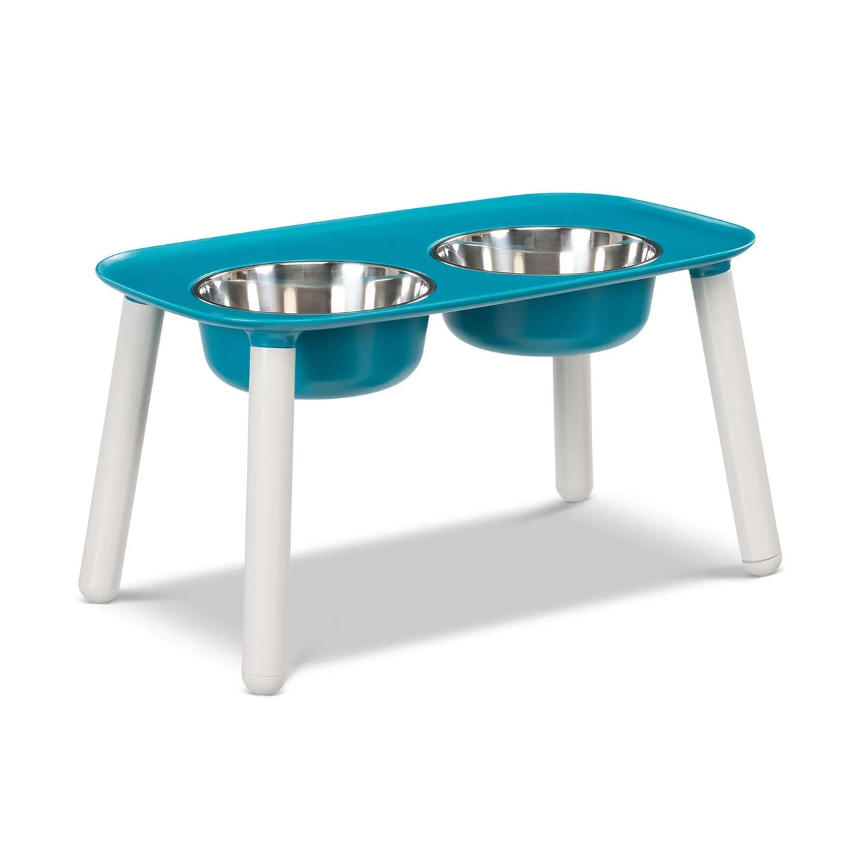 Messy Mutts Elevated Double Feeder with Stainless Steel Bowls and Adjustable 3&quot; to 10&quot; Height for Dogs