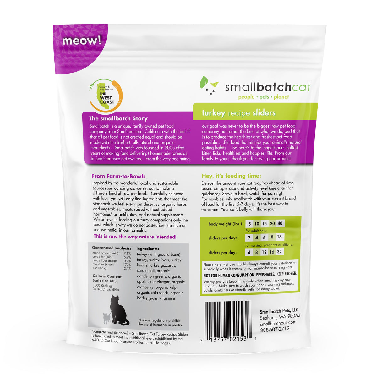 Small Batch Turkey Sliders Frozen Raw Cat Food