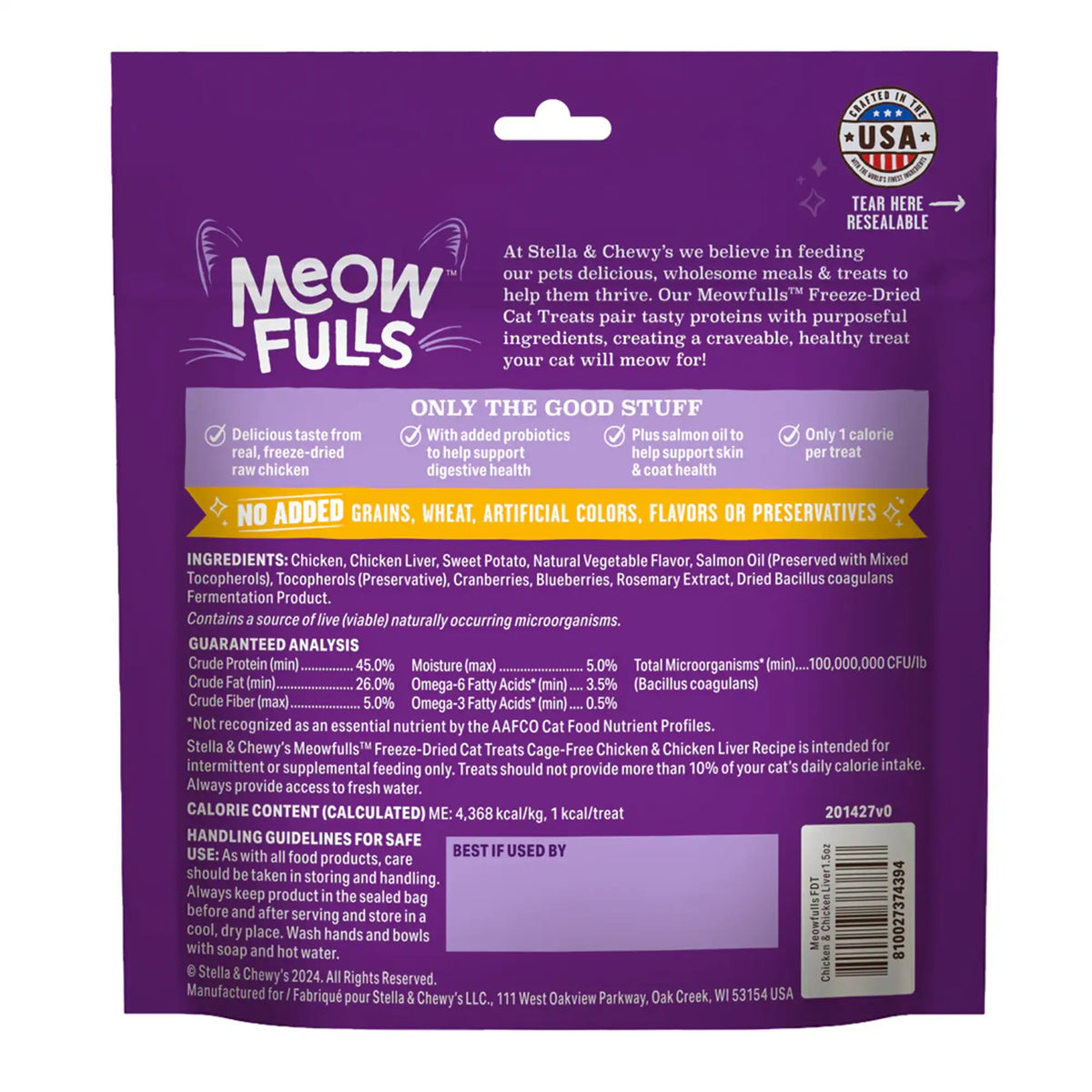 Stella &amp; Chewy&#39;s Freeze-Dried Raw Meowfulls Chicken &amp; Chicken Liver Cat Treats
