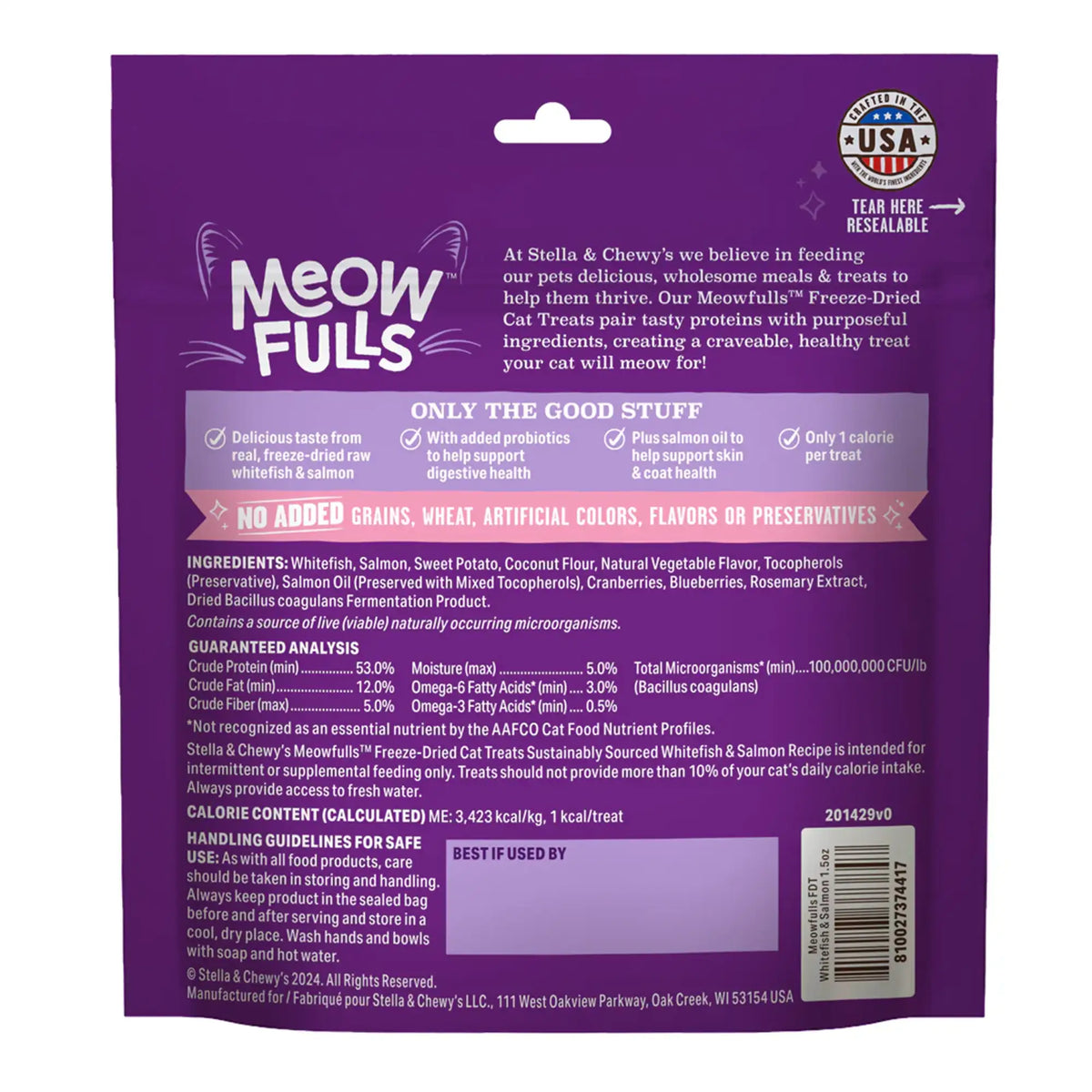 Stella &amp; Chewy&#39;s Freeze-Dried Raw Meowfulls Whitefish &amp; Salmon Cat Treats