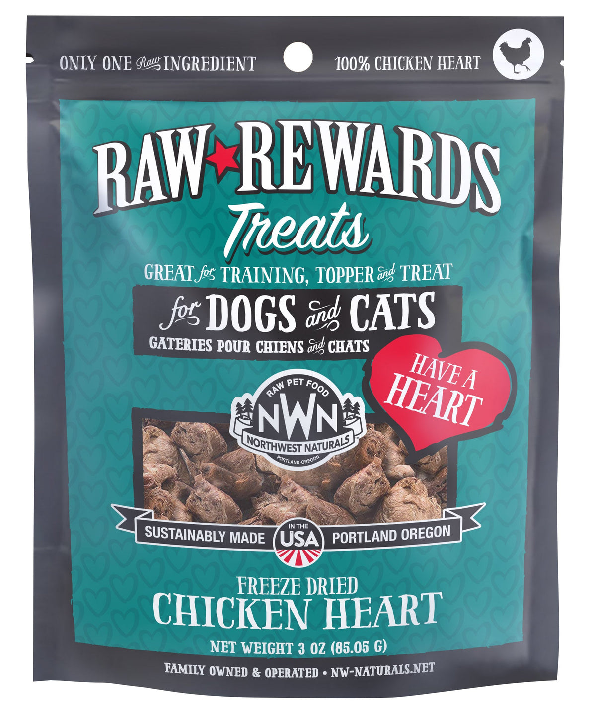 Northwest Naturals Raw Rewards Freeze-Dried Chicken Hearts Dog &amp; Cat Treats