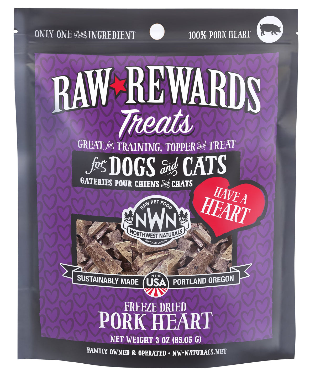 Northwest Naturals Raw Rewards Freeze-Dried Pork Hearts Dog &amp; Cat Treats