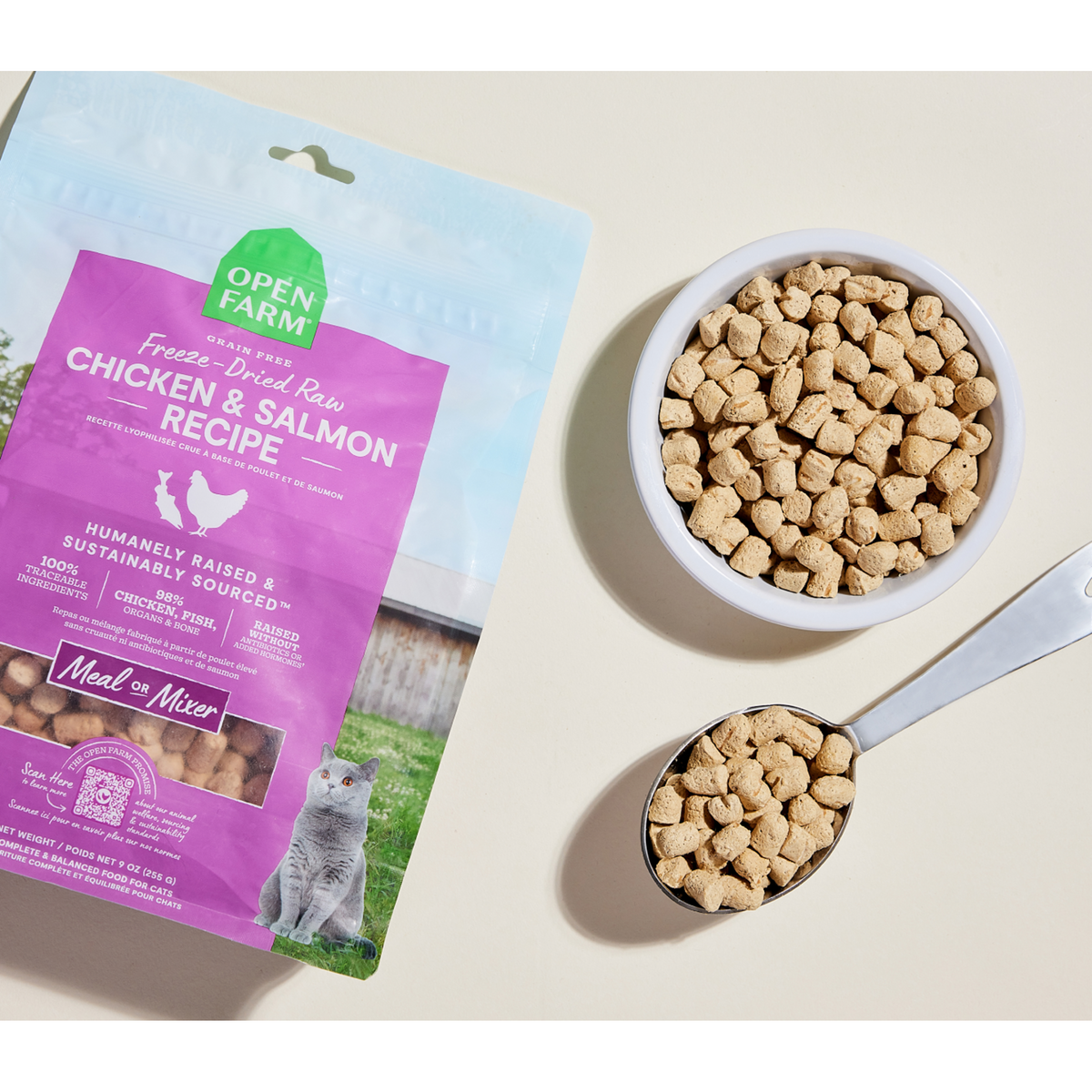 Open Farm Freeze-Dried Raw Chicken &amp; Salmon Meal or Mixer Cat Food