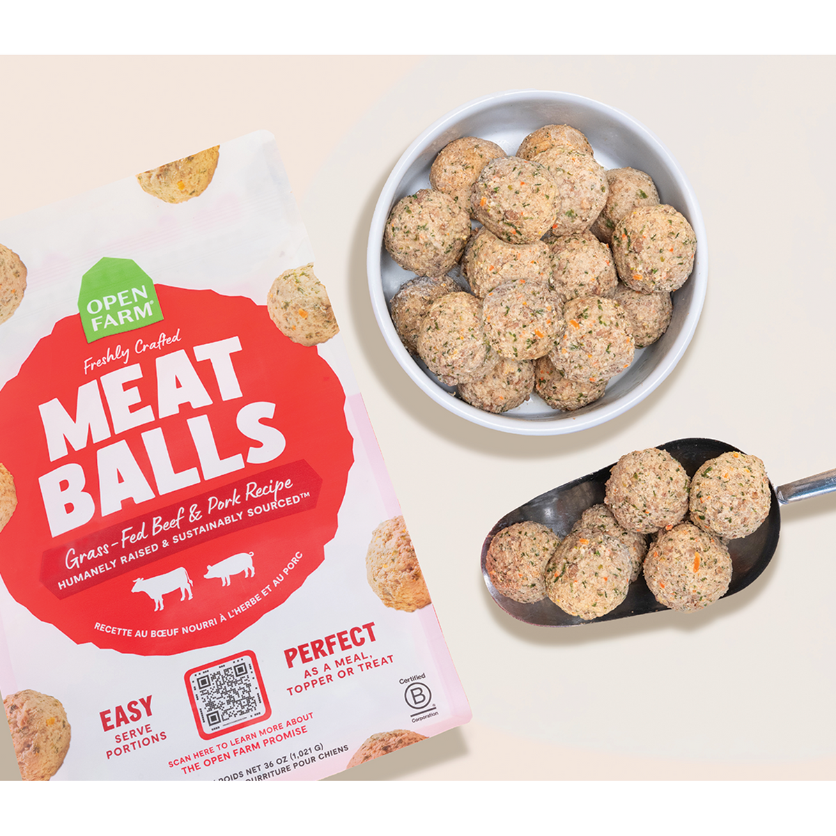 Open Farm Gently Cooked Meatballs Grass-Fed Beef & Pork Frozen Dog Food