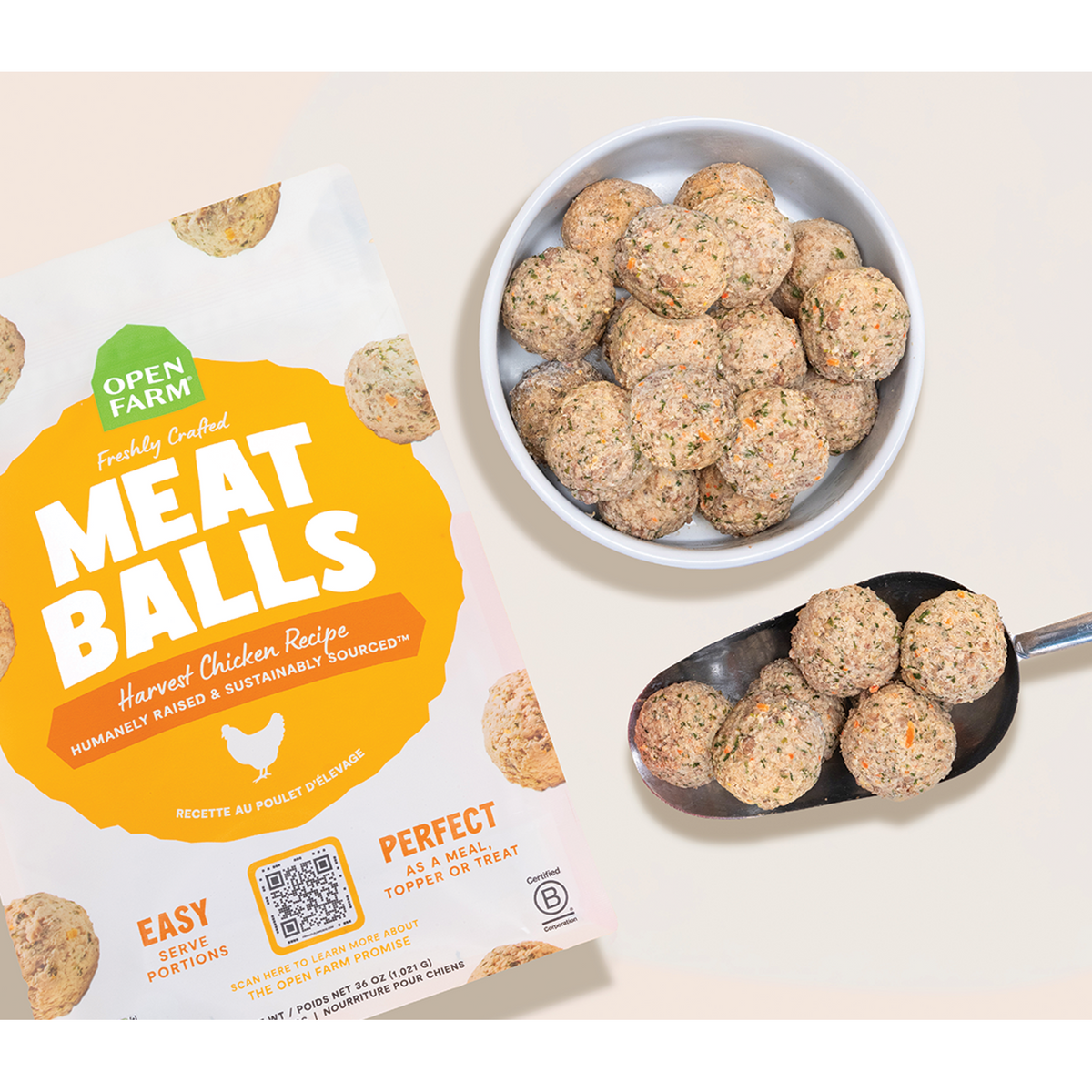 Open Farm Gently Cooked Harvest Chicken Freshly Crafted Meatballs Frozen Dog Food