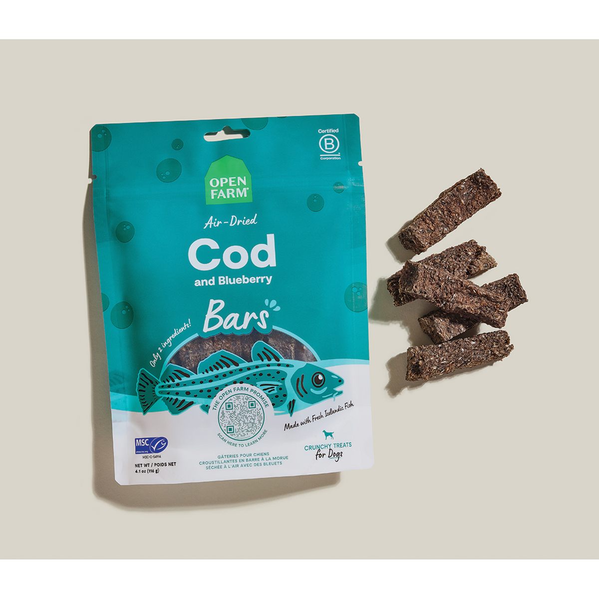 Open Farm Air-Dried Cod & Blueberry Bars Dog Treats