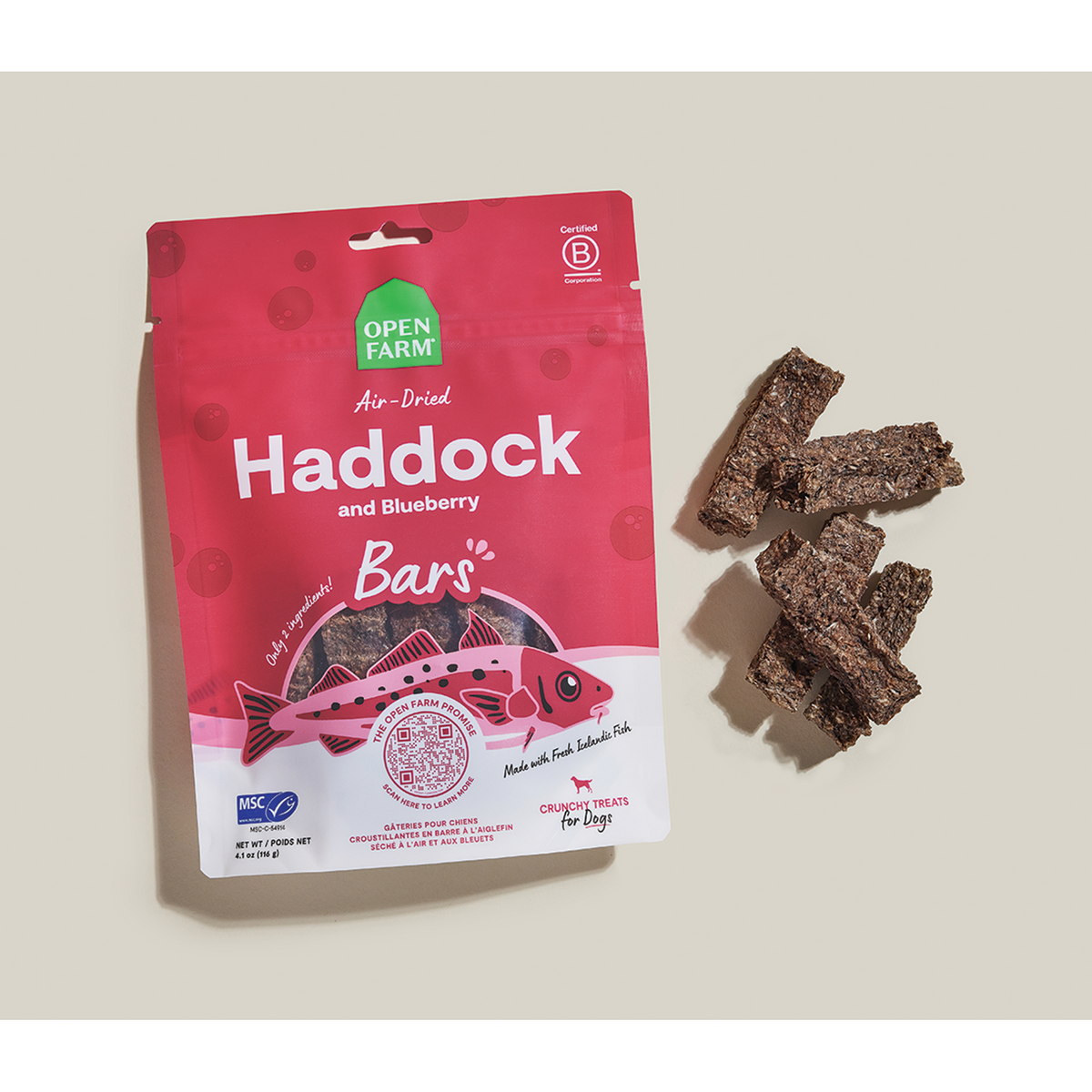 Open Farm Air-Dried Haddock & Blueberry Bars Dog Treats