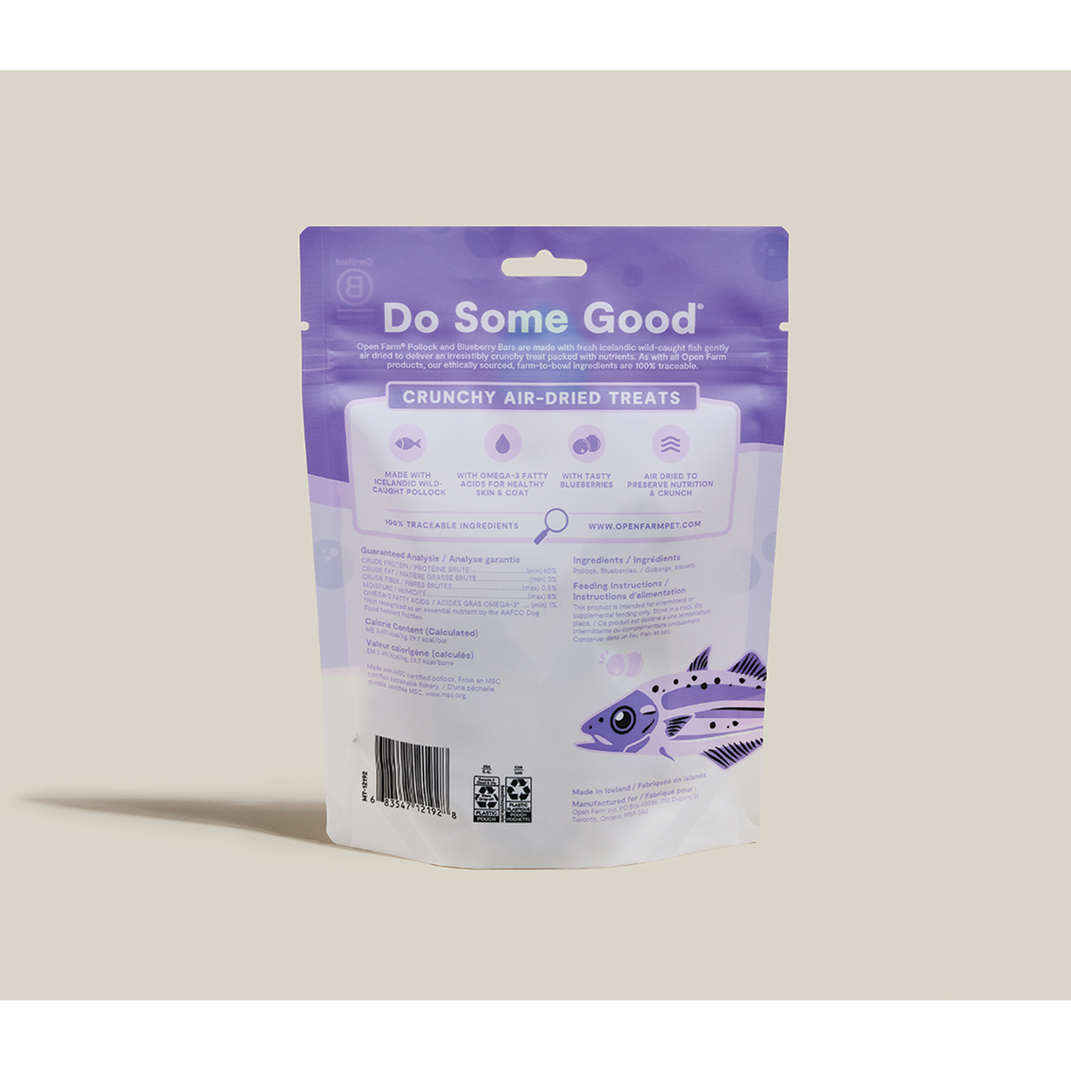 Open Farm Air-Dried Pollock & Blueberry Bars Dog Treats