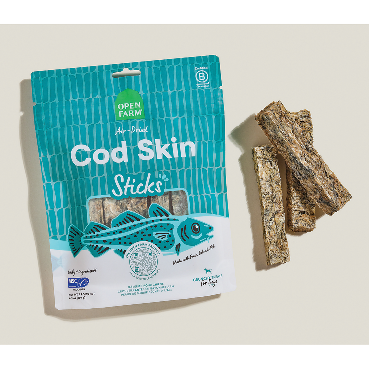 Open Farm Air-Dried Cod Skin Sticks Dog Treats
