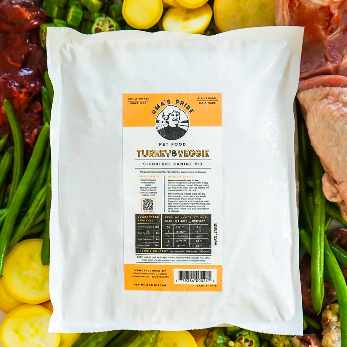 Oma&#39;s Pride Signature Canine Mix Turkey &amp; Veggie Frozen Raw Dog Food